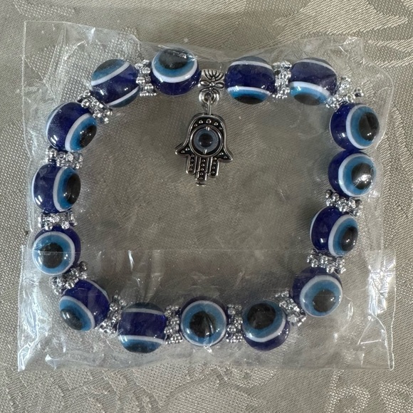 Blue Evil Eye Bracelet with Silver Charm - Picture 4 of 4
